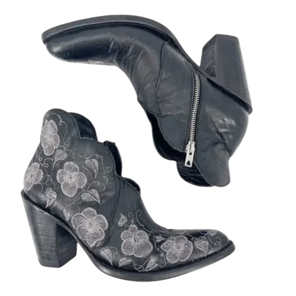 Old Gringo Black and Gray Embroidered Ankle Boots leather Pansy II floral sz 9.5